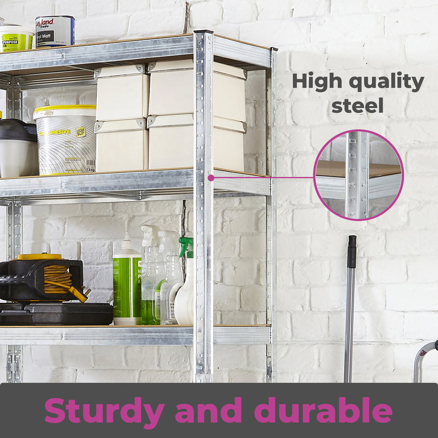 Material Display Of 5 Tier Galvanized Shelving Unit.