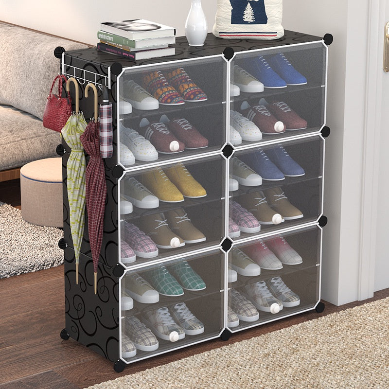 A 2 Column 6 Layers Cabinet Shoe Rack with shoes on it
