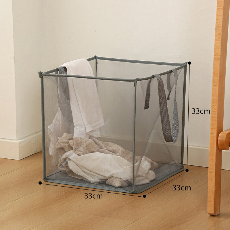 Foldable laundry basket filled with clothes