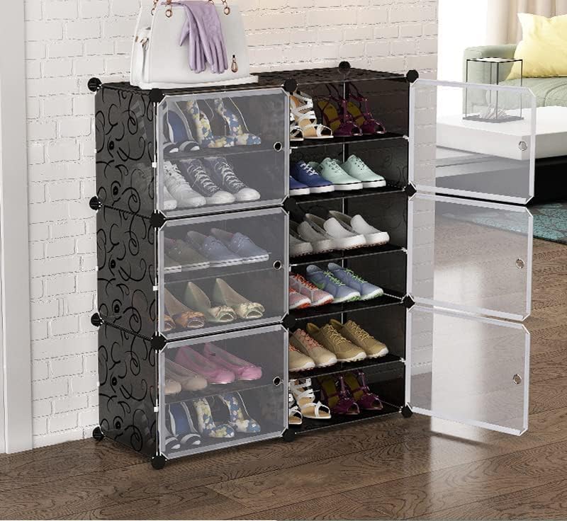 A 2 Column 6 Layers Cabinet Shoe Rack with shoes on it