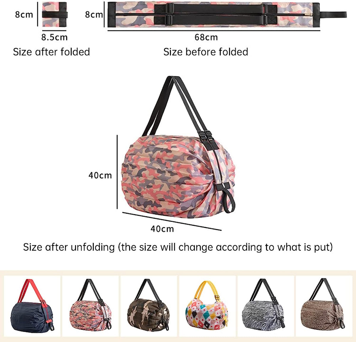 Reusable Foldable Shopping Bag with its size