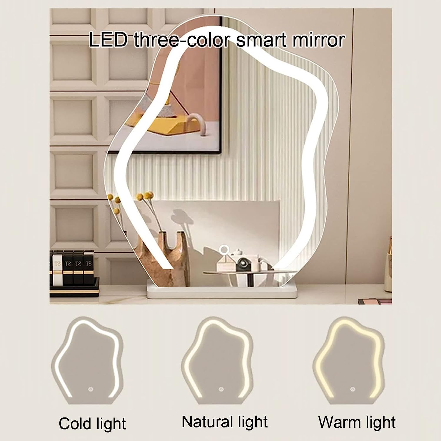 Desktop LED 3 Color Lamp Desktop Rotating Vanity Mirror