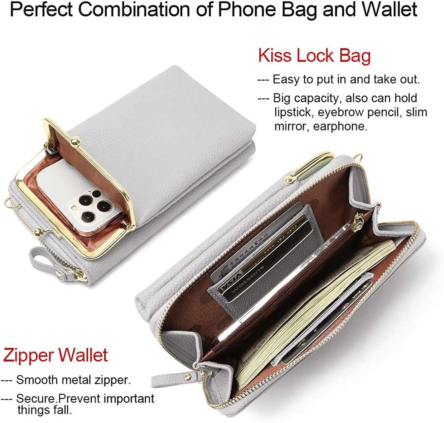 حقيبة محفظة للهاتف المحمول بكتف واحد عمودي مع حزام قابل للتعديل للنساء