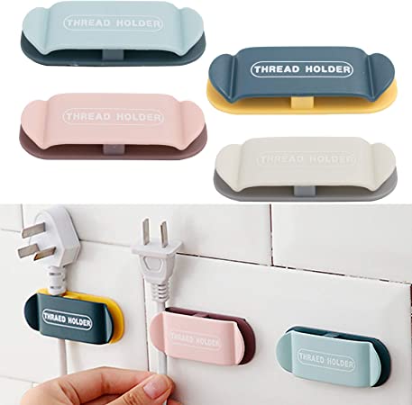4 Pcs Sticky Hook Plug Holder and Cable Organizer Thread Holder 4 Pcs Sticky Hook Plug Holder and Cable Organizer Thread Holder