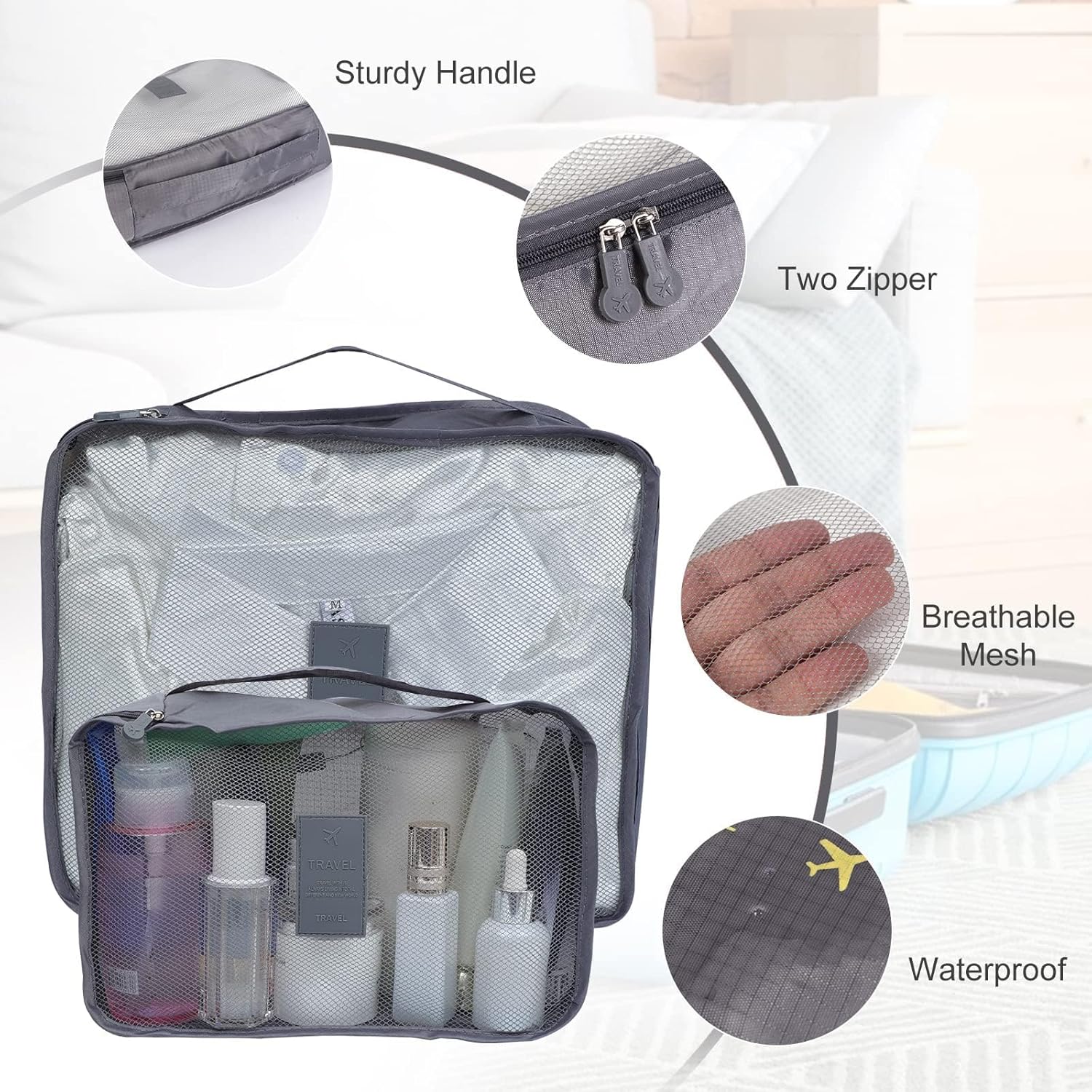 Parts Details Of 6 Pcs Travel Organizer Bag.