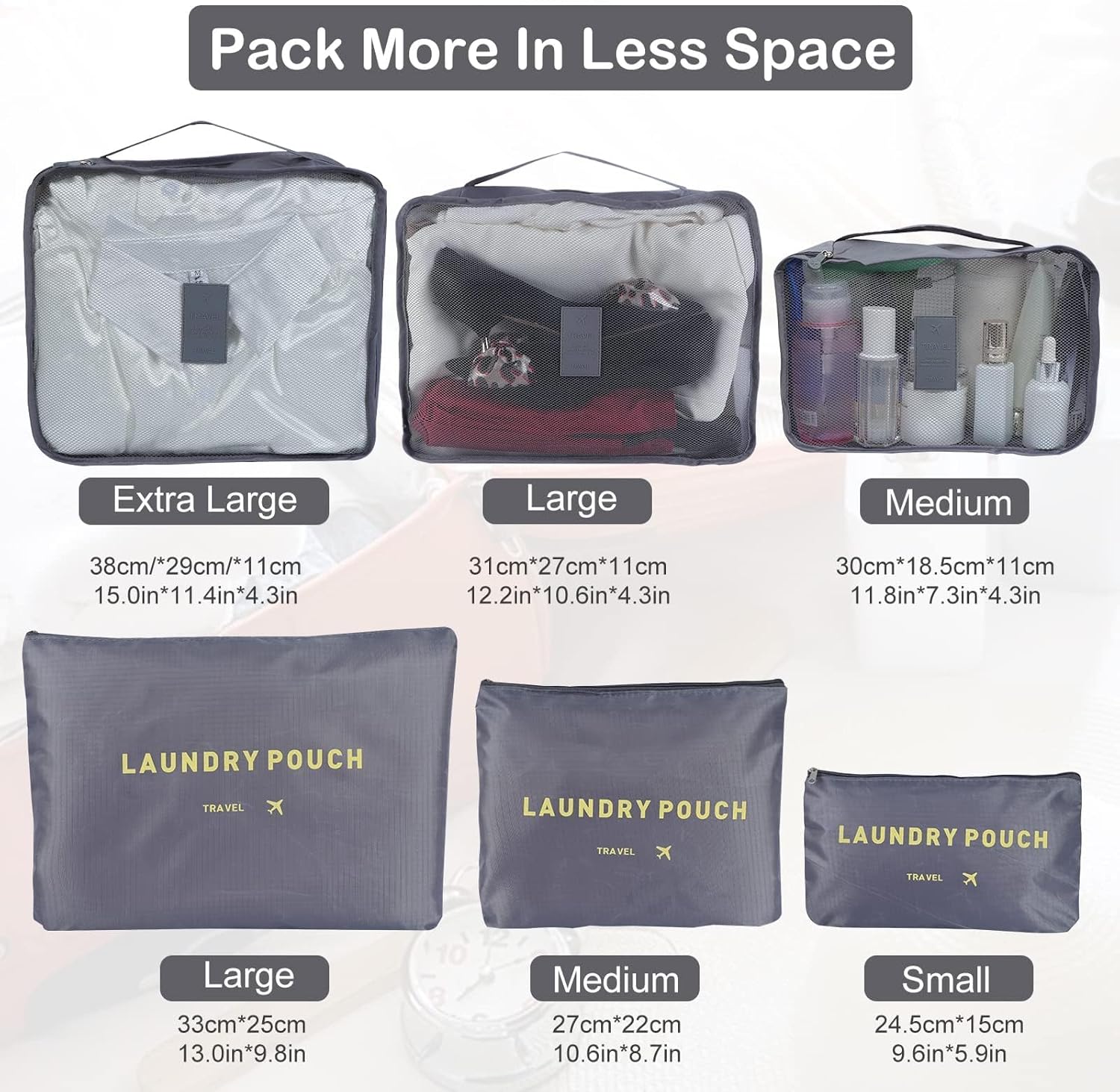 Size Of 6 Pcs Travel Organizer Bag.