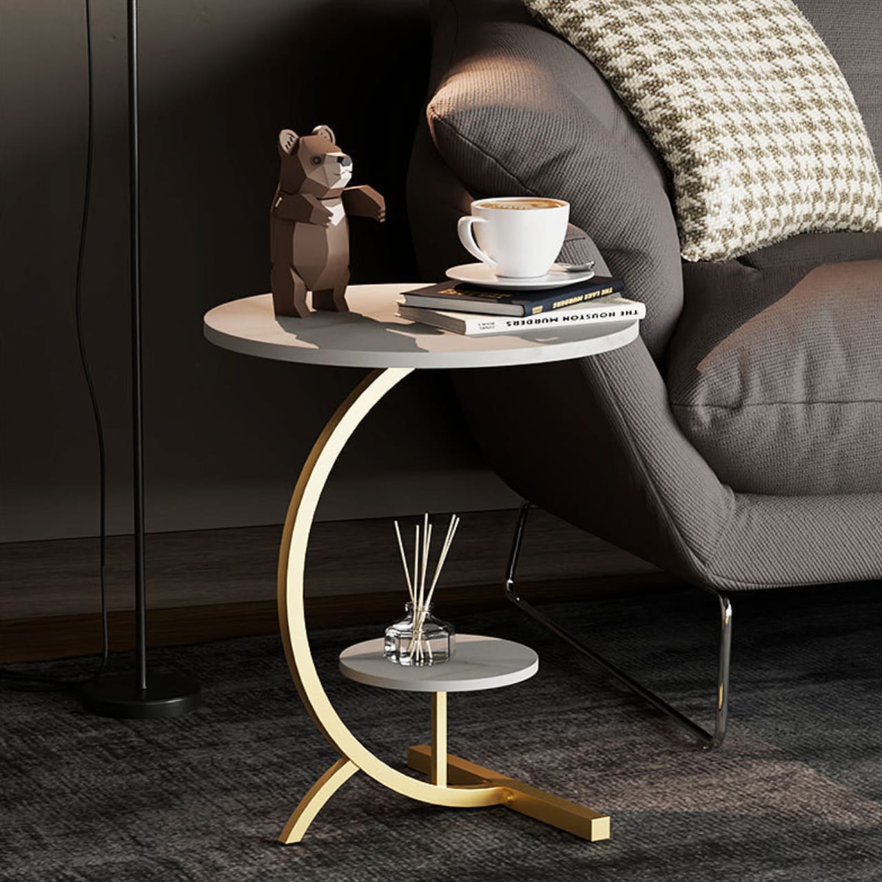 Featuring a formal Double Layer Sofa Side Table 