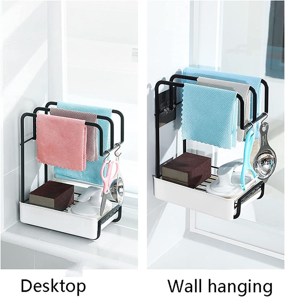 Wall Mounted Kitchen Storage Stand Sink Rack Sponge Drainer Organizer placed in a different space