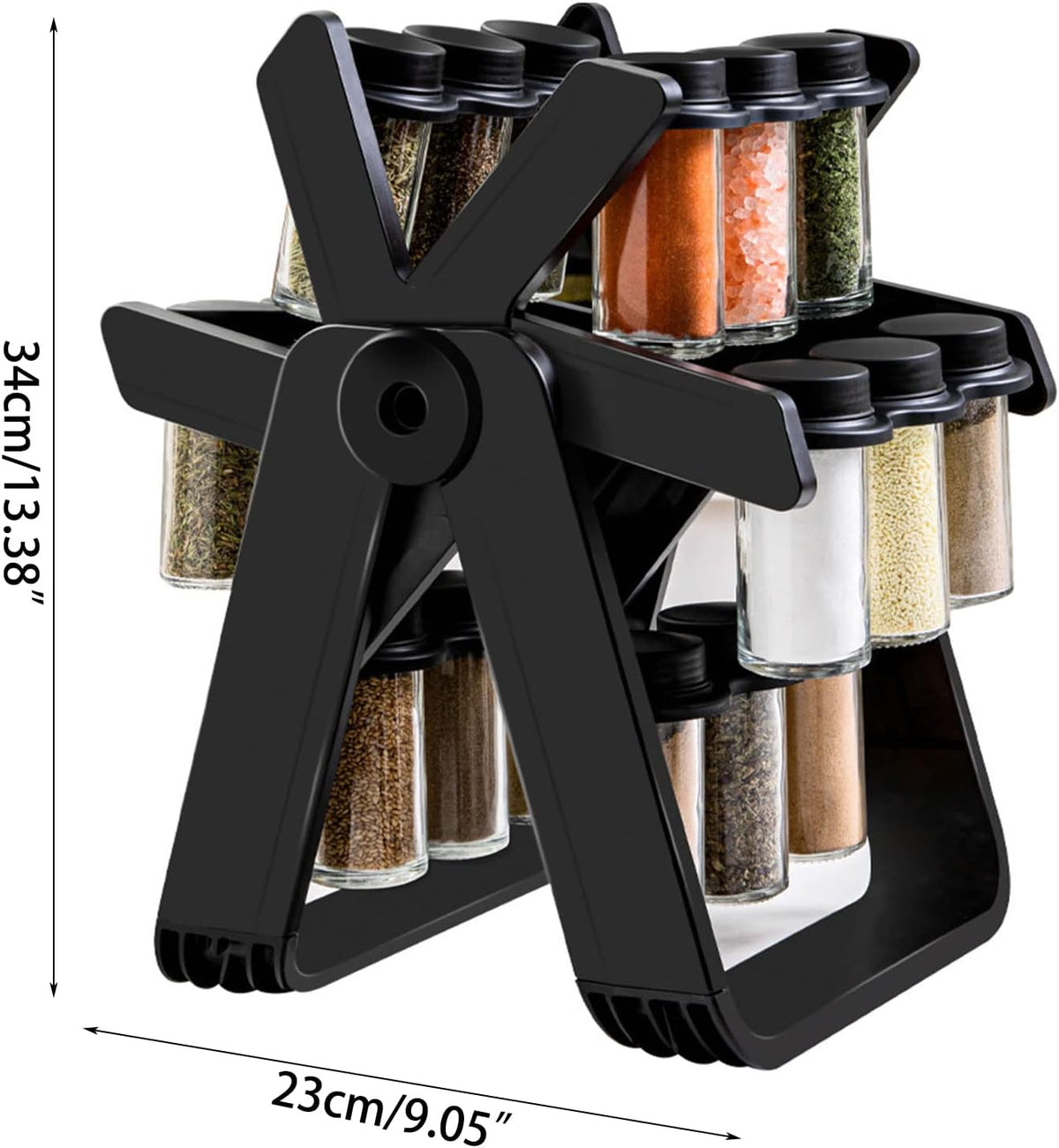 18 Jars Rotating Carousel Wheel Kitchen Spice Rack Organizer with its size