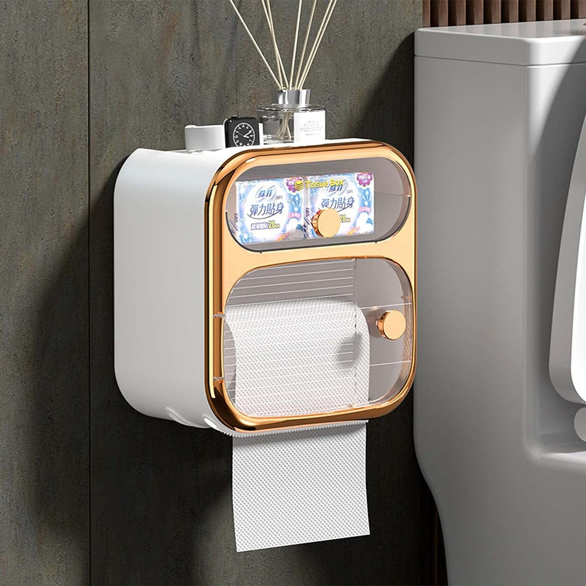 Wall Mounted Tissue Holder with Storage Box