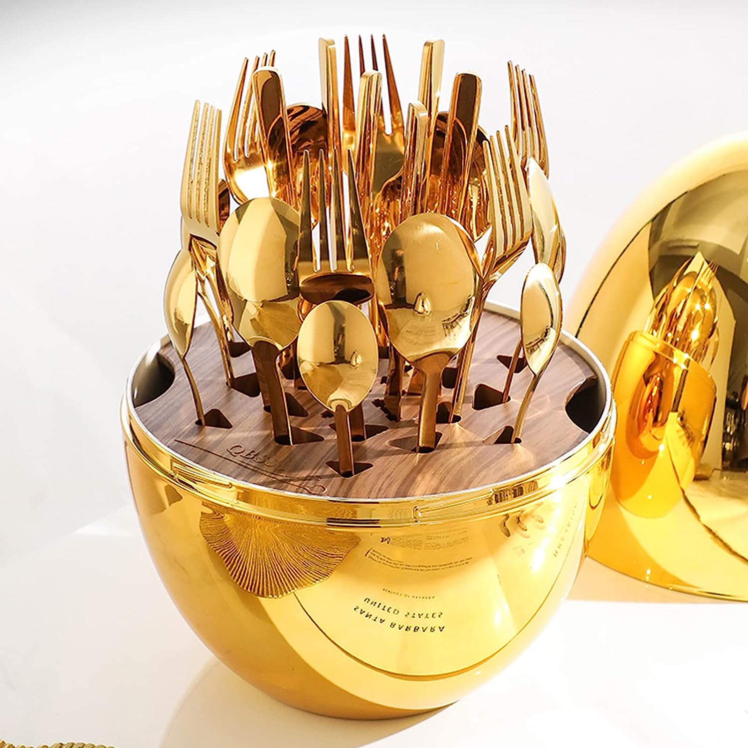 Egg-Shaped Cutlery Organizer with Storage in golden color