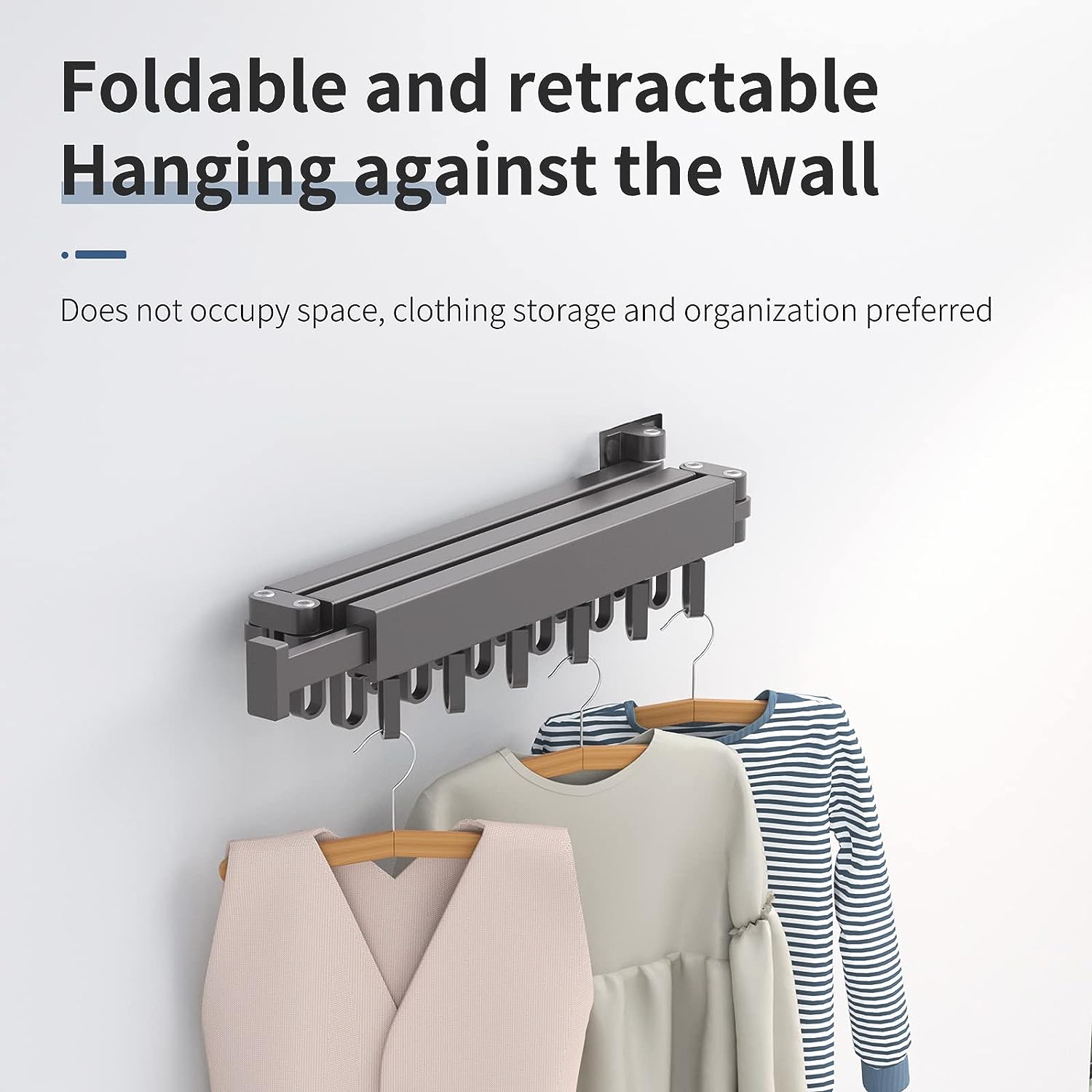 Showcasing Collapsible Drying Hanger in a folded form along with cloths hung on it 