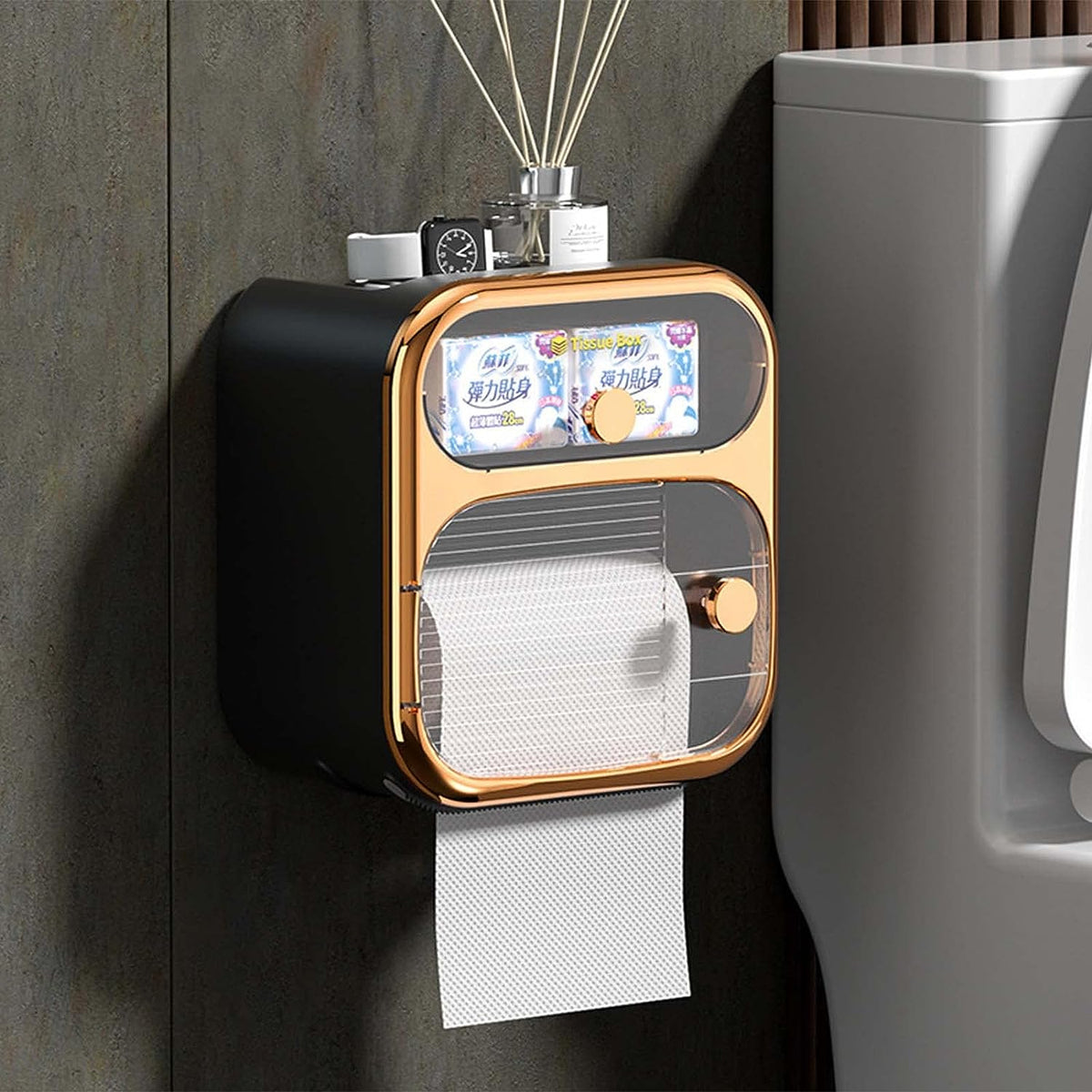 Wall Mounted Tissue Holder with Storage Box