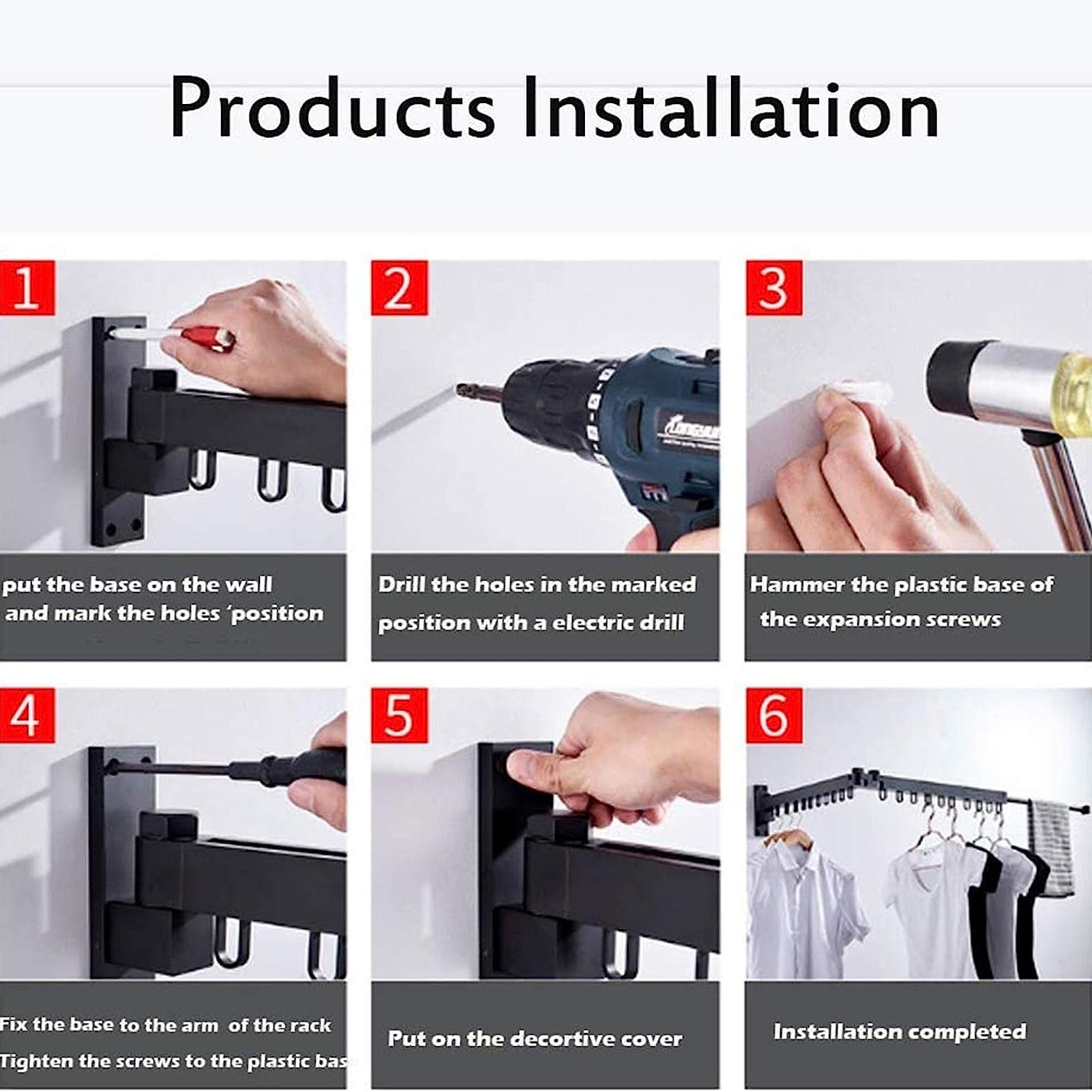 Collage image displays the steps to install Collapsible Drying Hanger