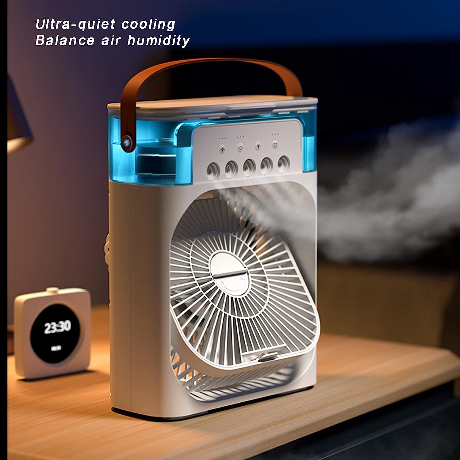 Portable Air Cooler Diffuser Desk Fan with Night Lamp and Timer