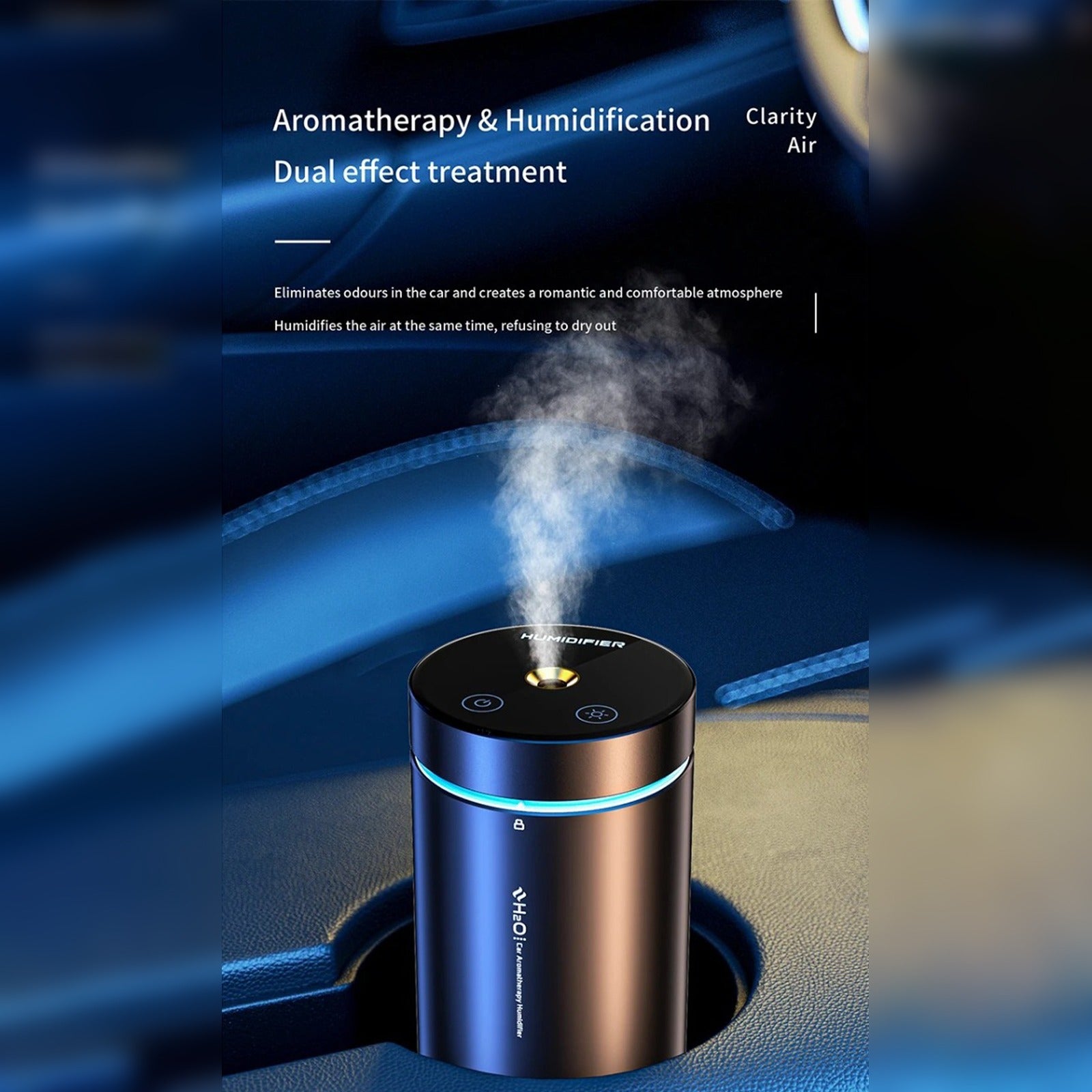 USB car air purifier with humidifier and aromatherapy diffuser for a fresh and healthy driving experience
