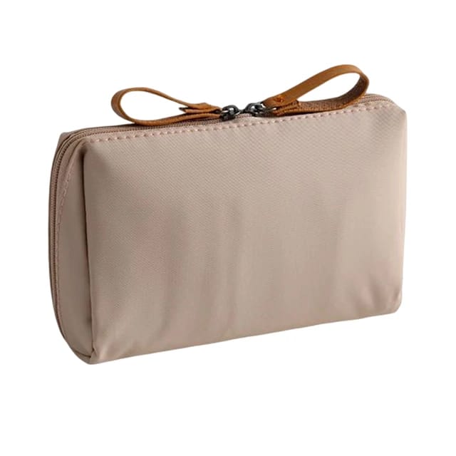 Portable Waterproof Solid Color Cosmetic Bag Toiletry Storage Pouch in beige color