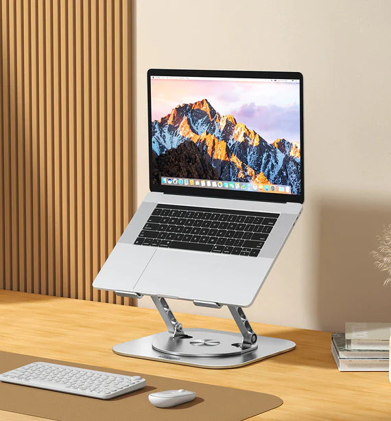 A laptop on a stand