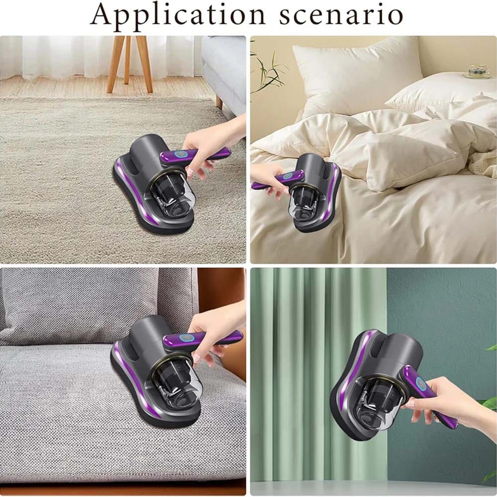 A Person is Using ADMOS Acarid Remover to Clean Dust in Bed and Sofas.