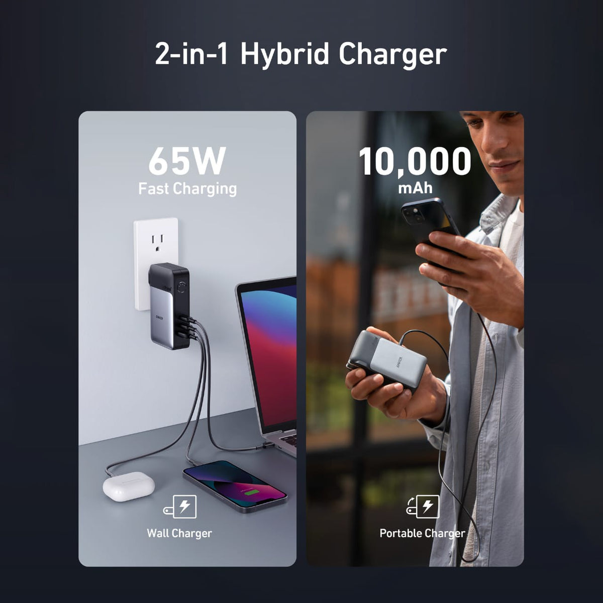 A Person is Holding ANKER 733 Power Bank (GaNPrime PowerCore 65W) and Mobile Phone.
