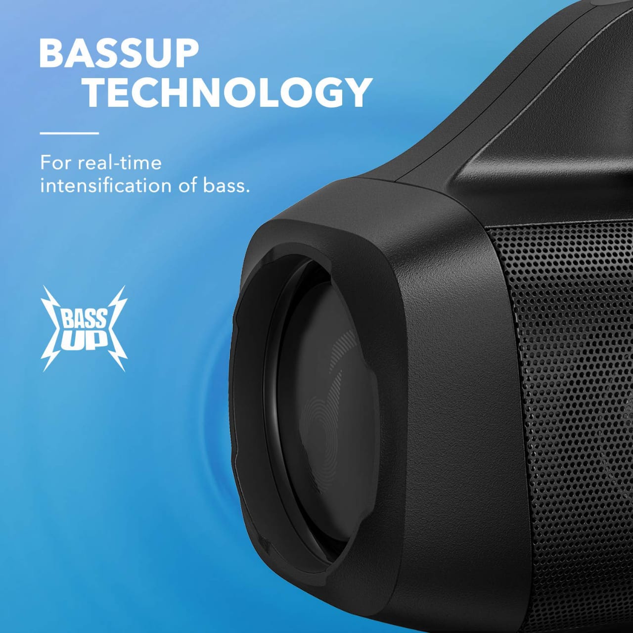 Bass Up Technology Of ANKER Soundcore SELECT PRO Portable Waterproof Speaker.