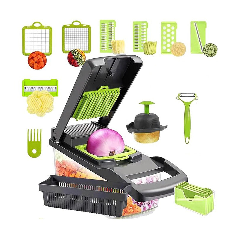A 14 in 1 Vegetable Fruit Chopper Cutter  Is Used to Cut Onion.