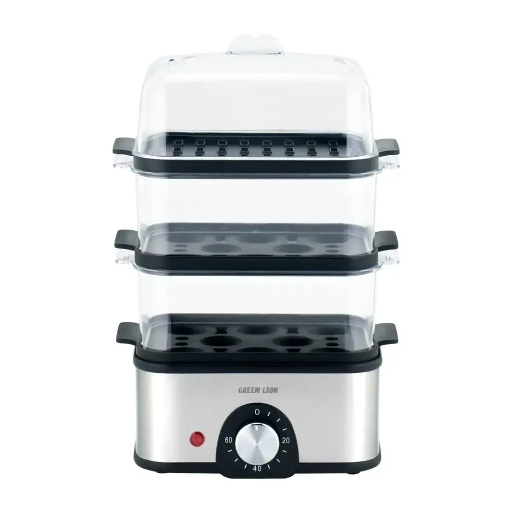 A 3-tier electric egg cooker and vegetable steamer.