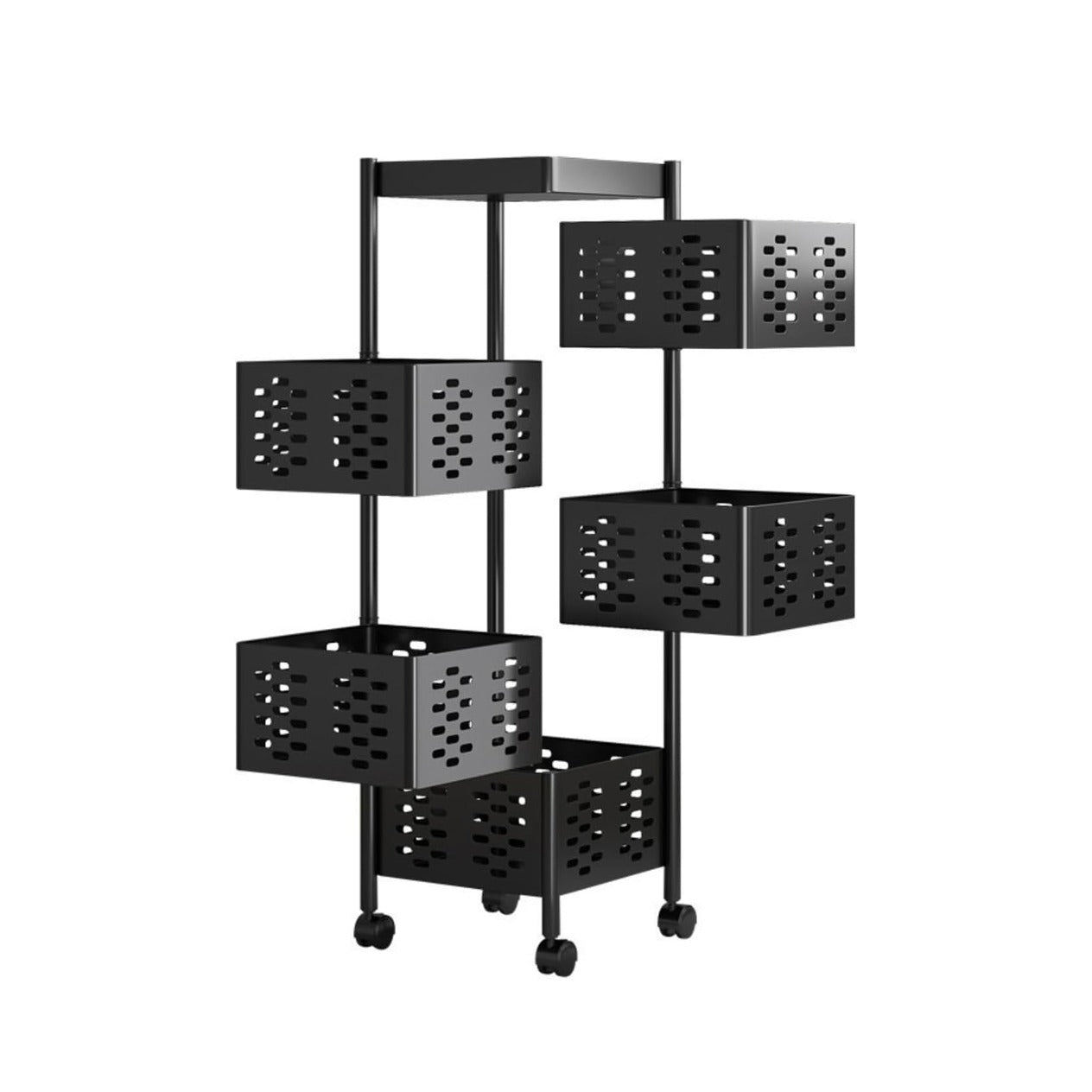 A 5 Tier Multipurpose Rotating Square Kitchen Storage Rack.