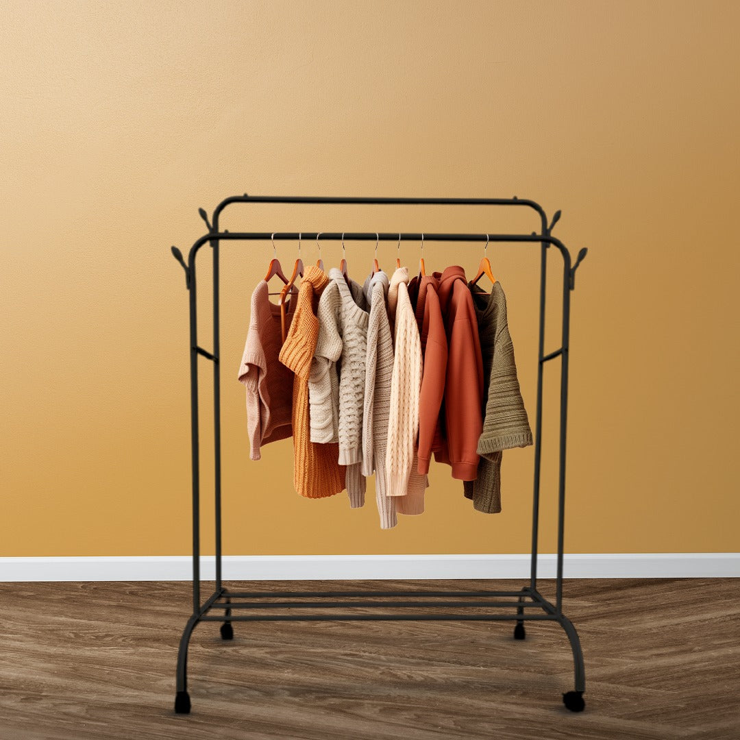 A Cloth Organizer Stand is Organized with Clothes.