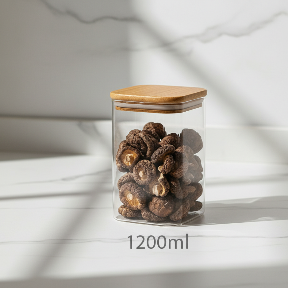 A Glass Storage Jar is Filled  Dried Food Items.