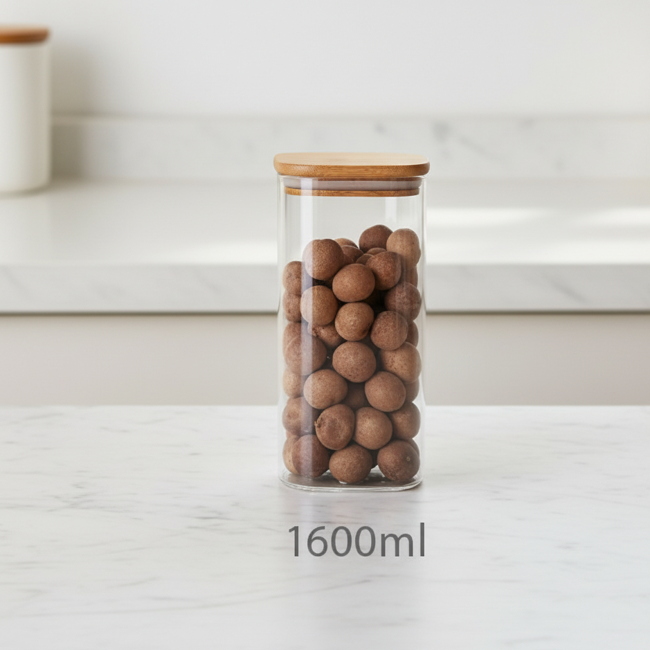 A Glass Storage Jar is Stored with Snacks.