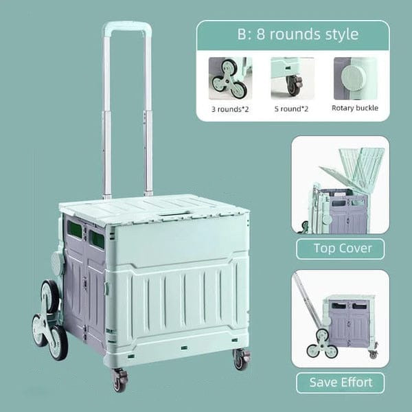 A Green Folding Shopping Cart with Stair Climber Wheels.