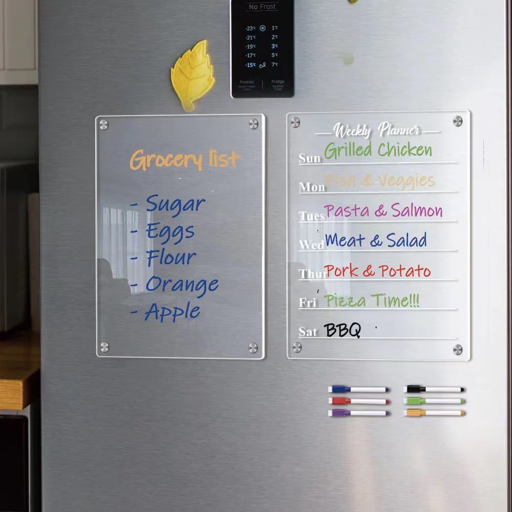 A Magnetic Weekly Planner Calendar Sticker is Placed On the Door Of Referigerator.