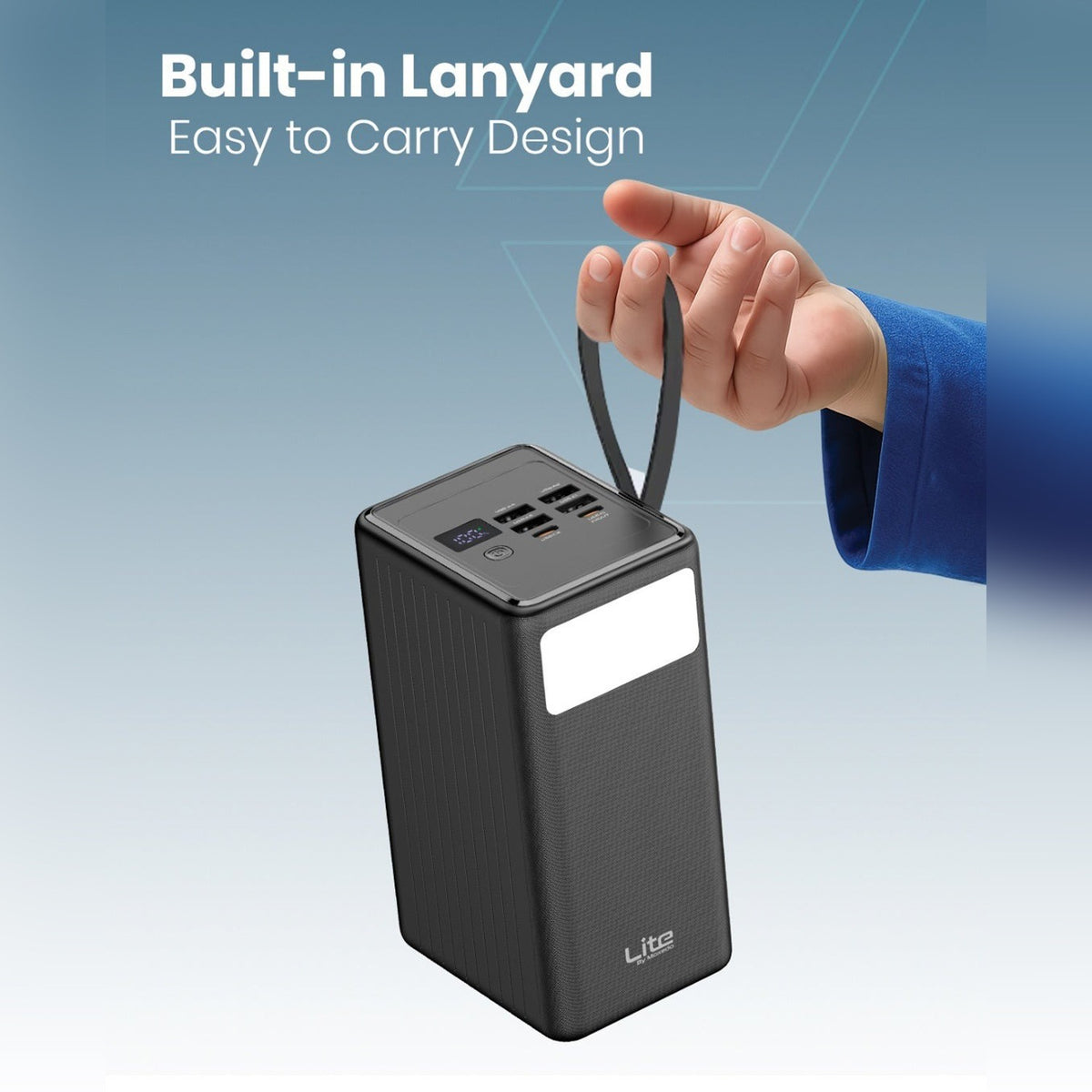 A Person is Holding A Moxedo Lite 70,000mAh Mini Power Station.