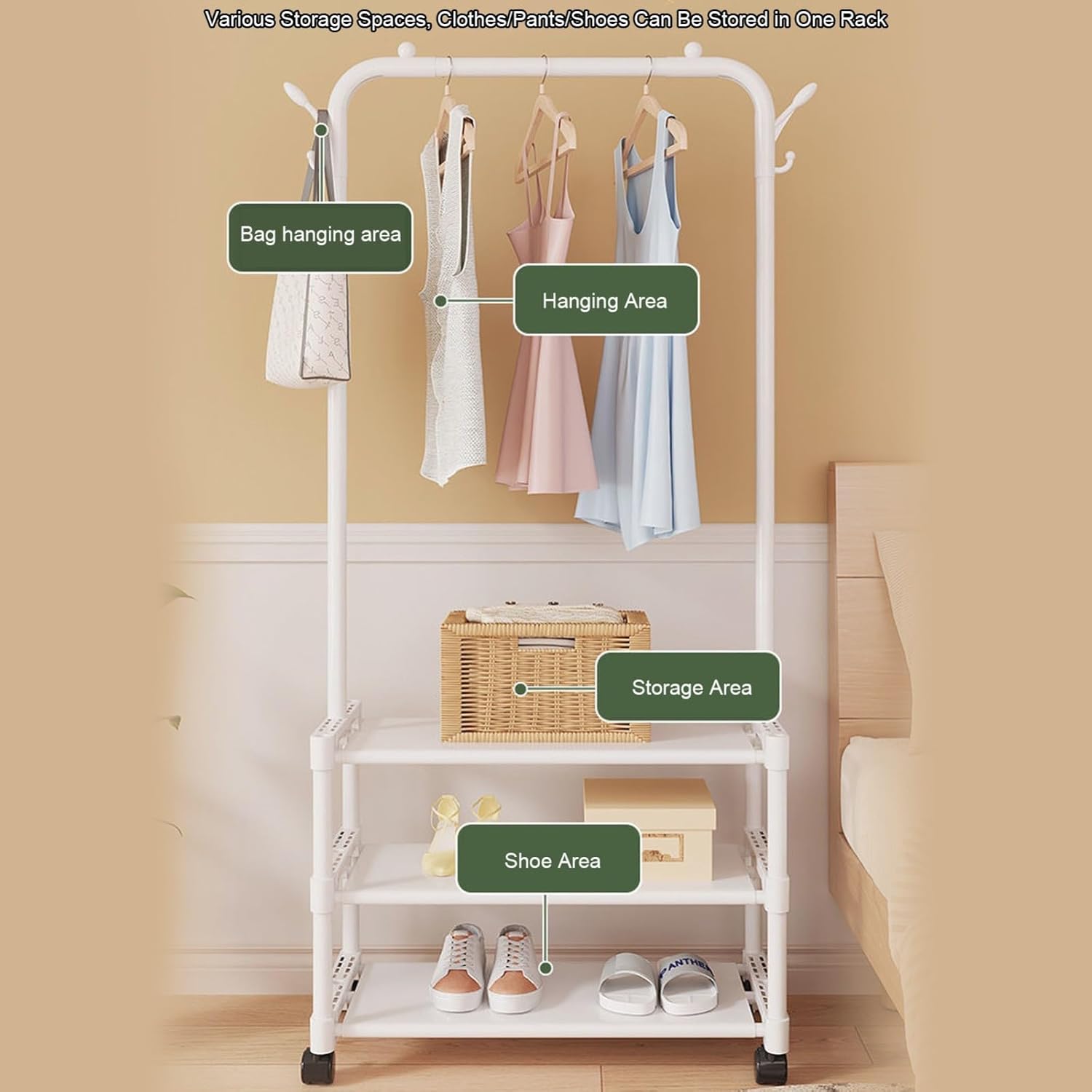 A Multifunctional Cloth Rack with Shoe Stand is Used for Hanging Cloths and Arranging Shoes.