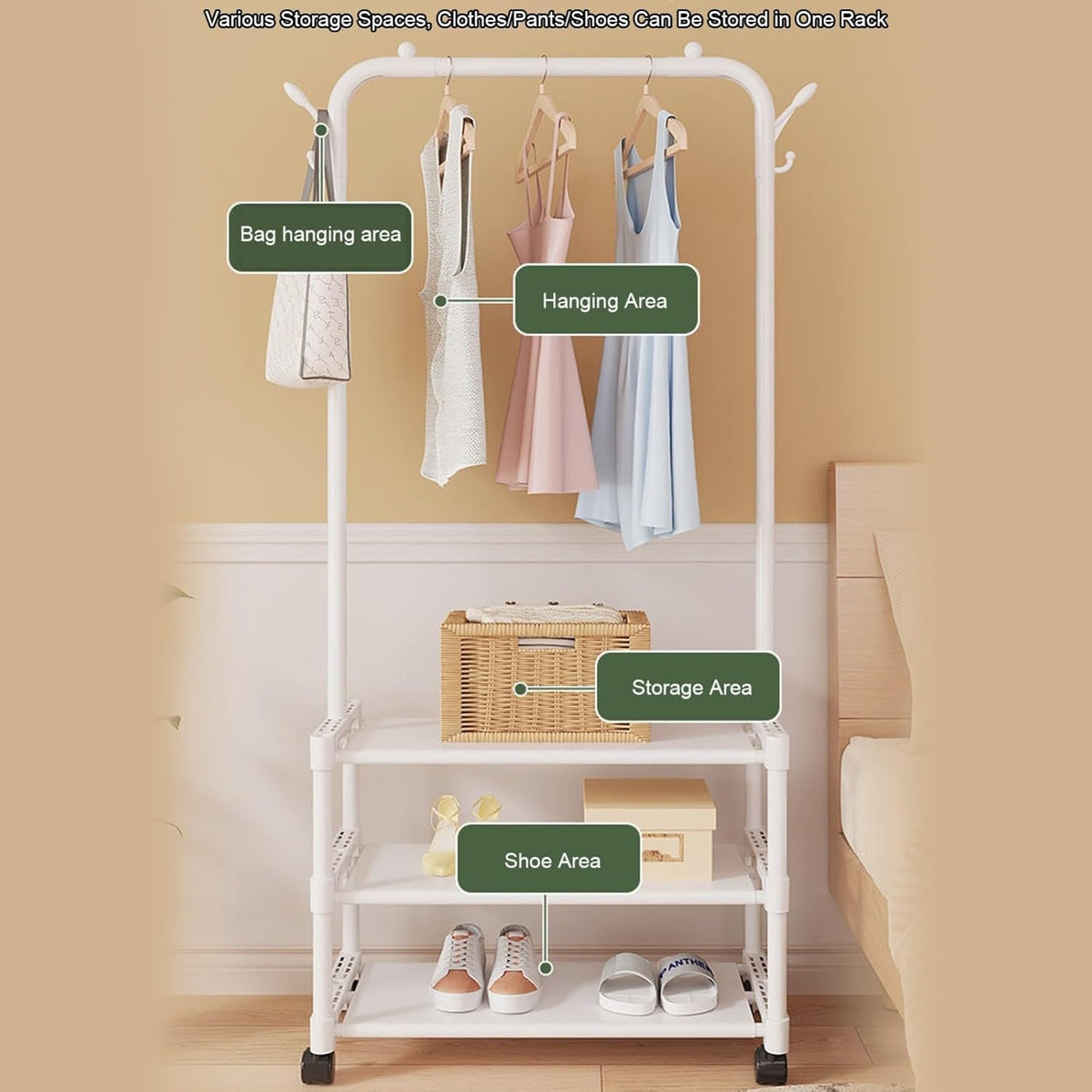 A Multifunctional Cloth Rack with Shoe Stand is Used for Hanging Cloths and Arranging Shoes.