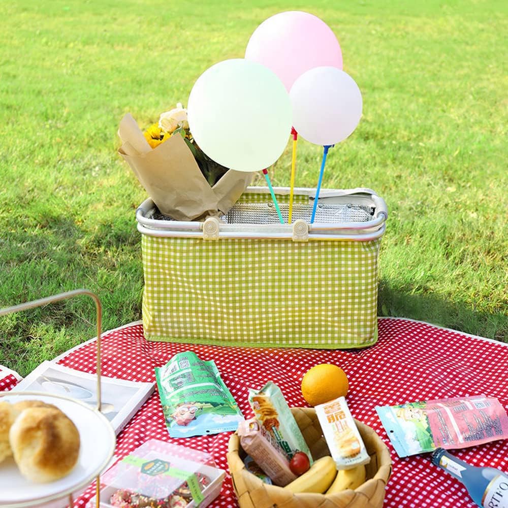 A Portable Picnic Basket is Kept on a Picnic Mat in a Picnic Area.