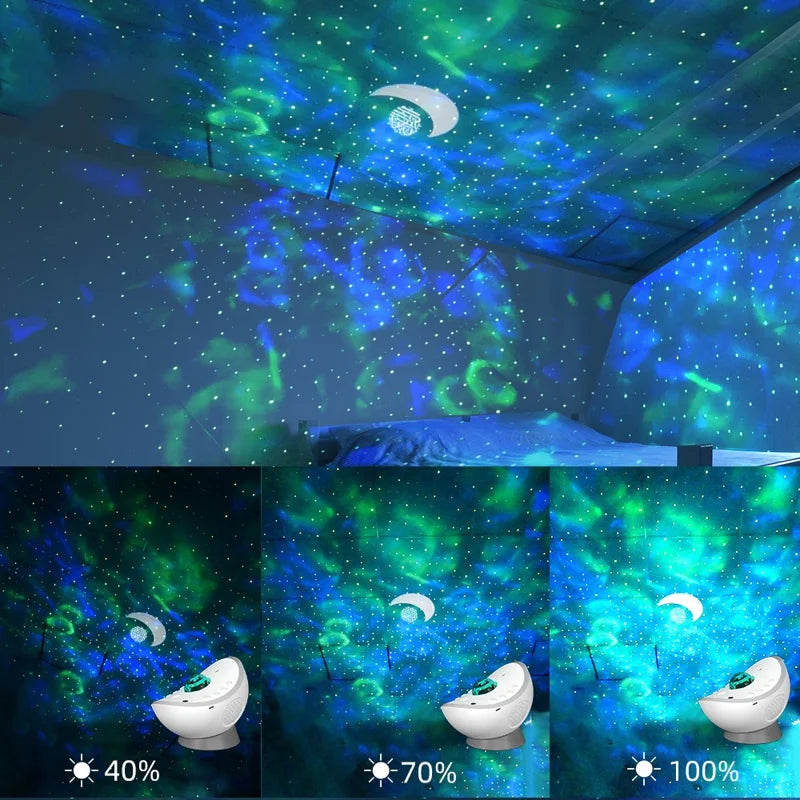 A Projection Qur’an Speaker is Reflecting Light on the Wall.