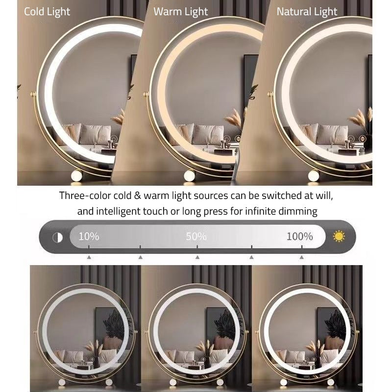 Light Modes Of  Round LED Makeup Mirror.