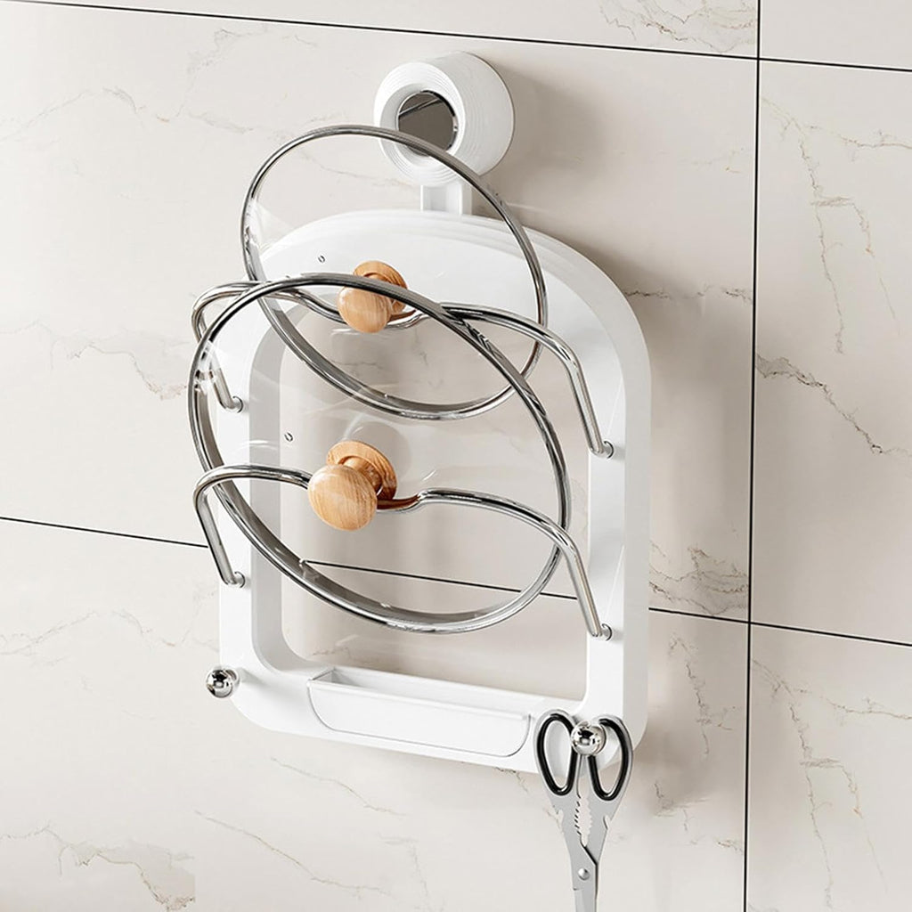 Suction Cup Pot Lid Holder, Wall Mounted Pan Cover Stand Organizer, Multi- Layer Chopping Board Holder Suction Cup Pot Lid Holder, Wall Mounted Pan Cover Stand Organizer, Multi- Layer Chopping Board Holder