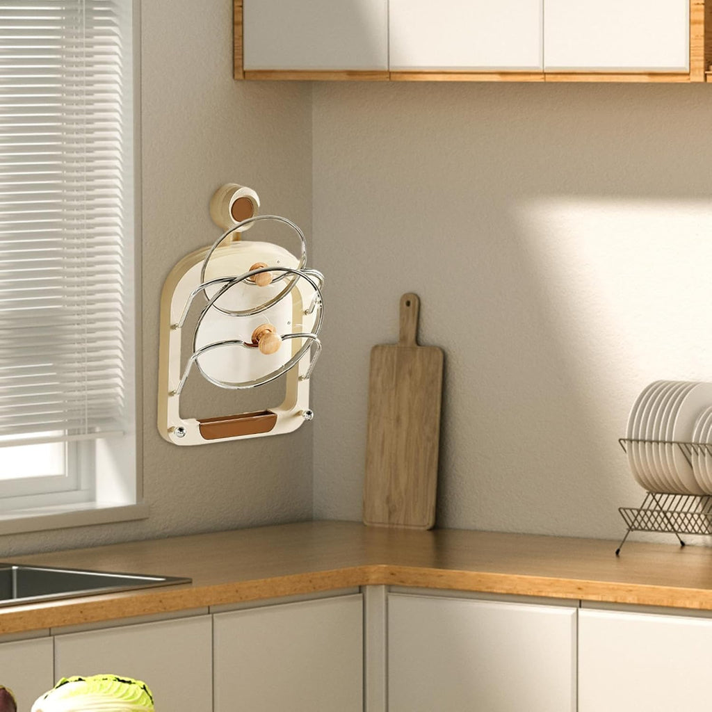 Suction Cup Pot Lid Holder, Wall Mounted Pan Cover Stand Organizer, Multi- Layer Chopping Board Holder Suction Cup Pot Lid Holder, Wall Mounted Pan Cover Stand Organizer, Multi- Layer Chopping Board Holder