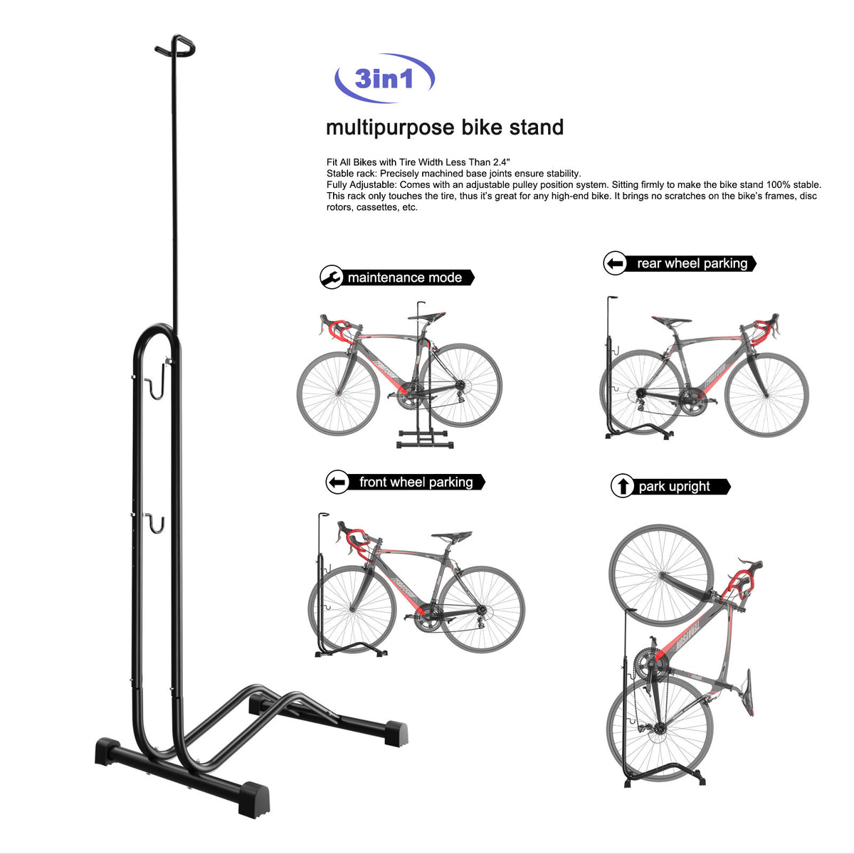 A Vertical Bike Stand  is Used to Park Cycle at Different Position.