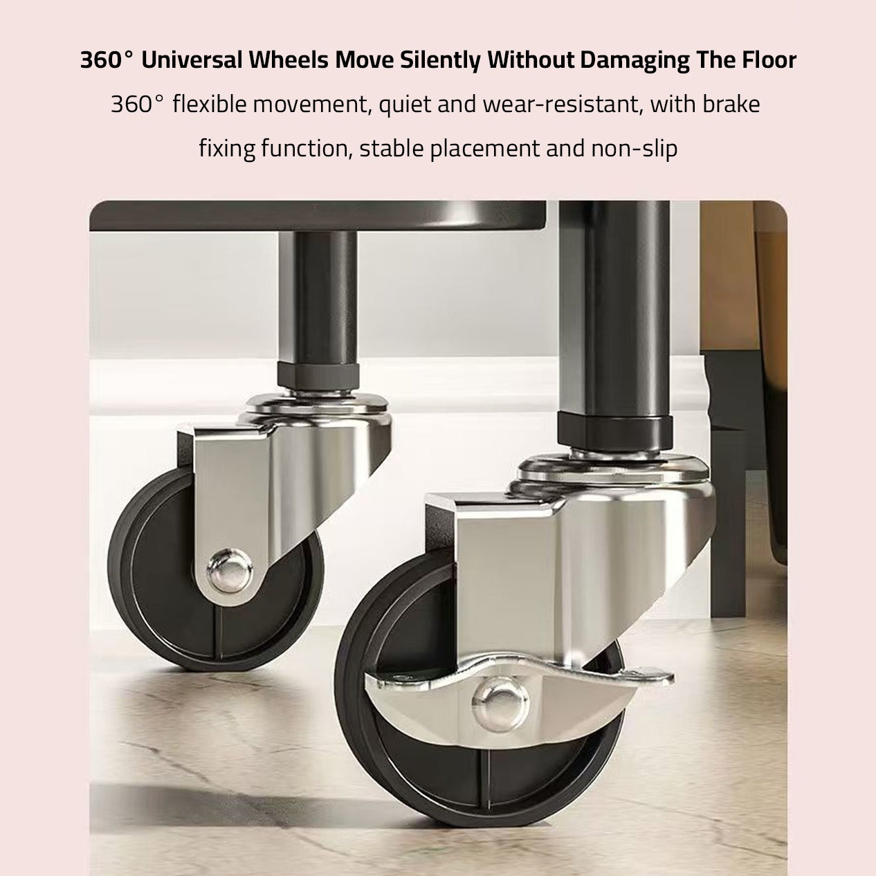 Wheels Of A Vintage Mobile Multi-Function Side Table.