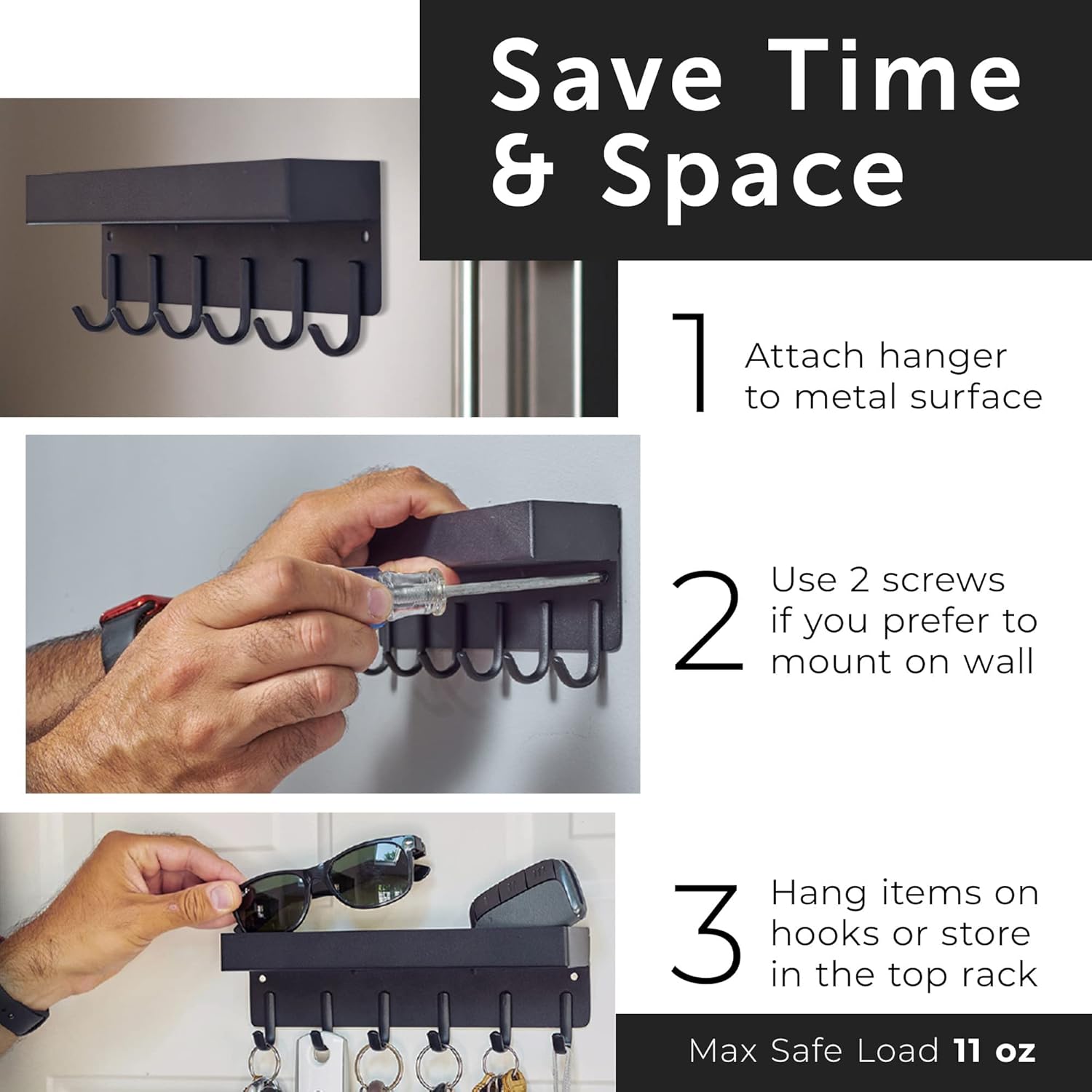 A Person is Installing Wall Mounted Key Holder with Storage Organizer.