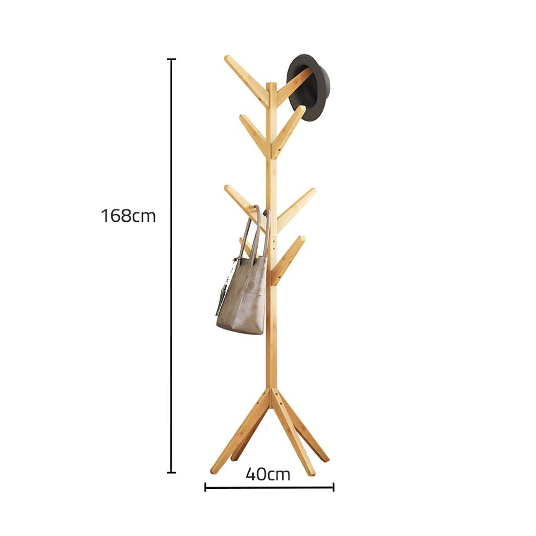 Size Of A Wooden Cloth Hanger Stand with Cloth and Hat On it.