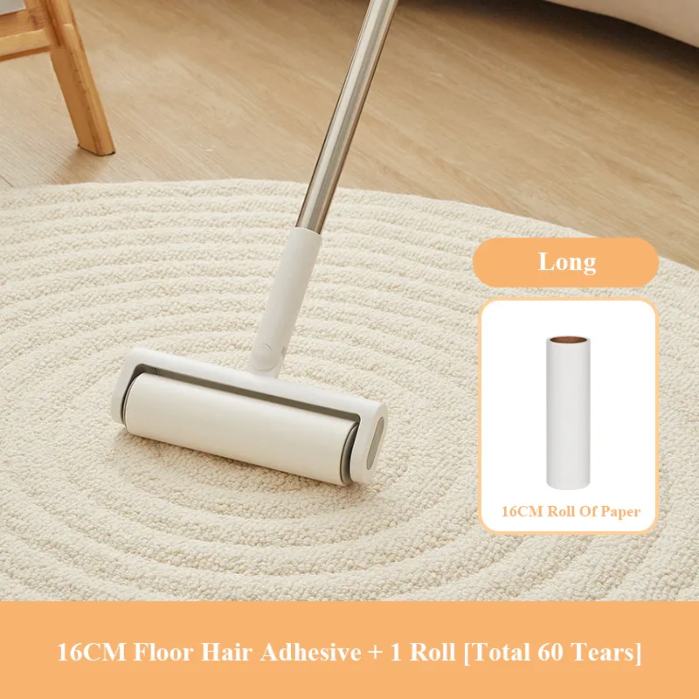 A reusable dust and hair remover lint roller with a 180° rotating handle, designed to easily clean under furniture and remove lint, hair, and debris from floors and surfaces.
