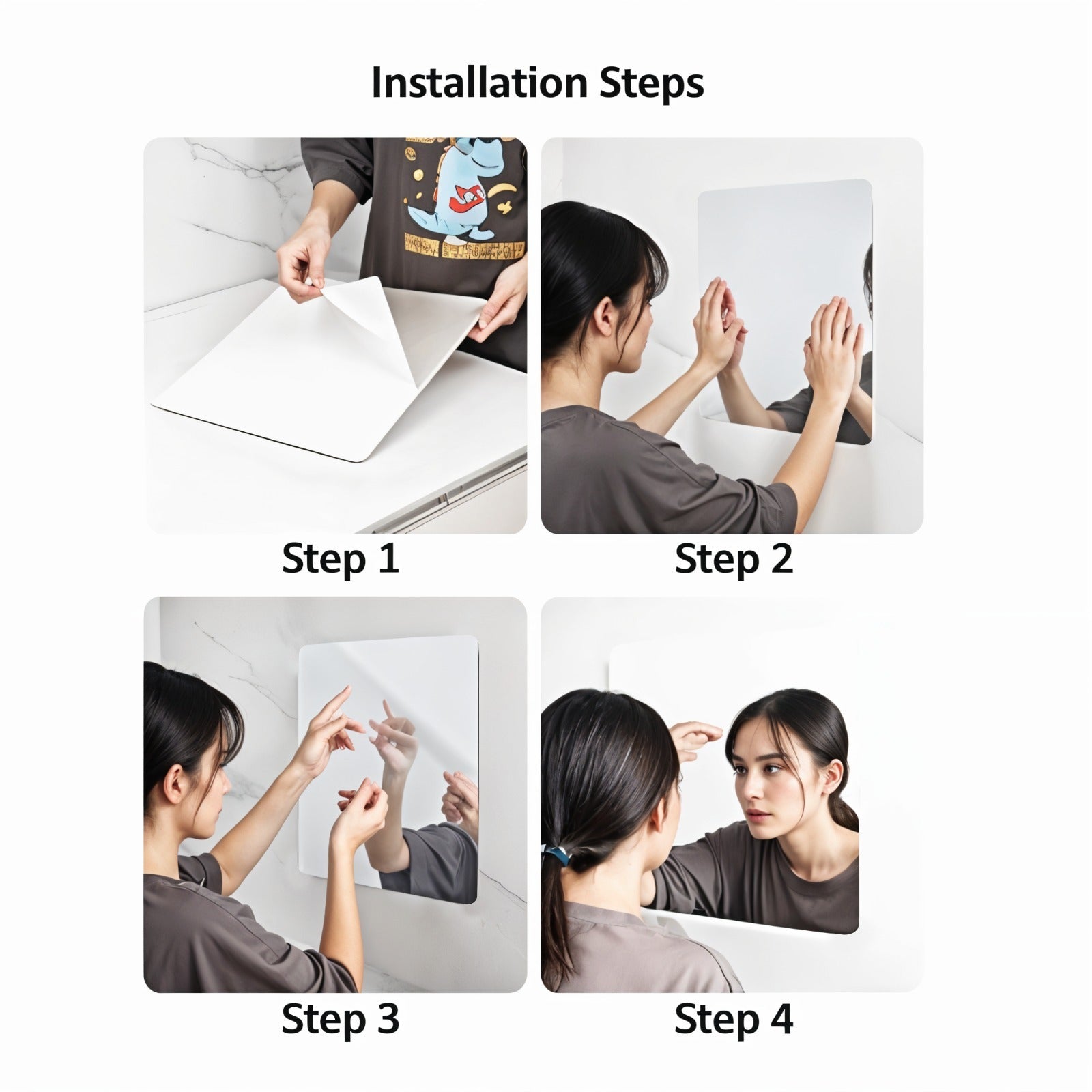 A Woman is Installing Acrylic Mirror Sheet.