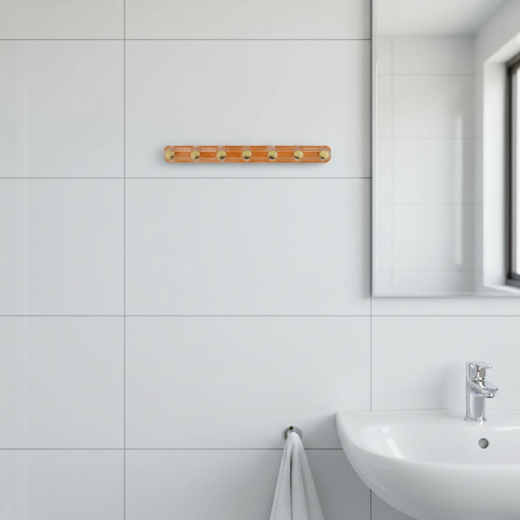 Bathroom with white tiled walls, a sink, and a Adhesive Wall Hooks