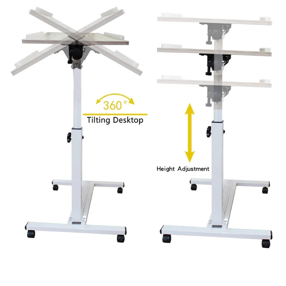 Adjustable Overbed Laptop Stand Table with a tilting desktop of 360 degrees and height adjustment feature