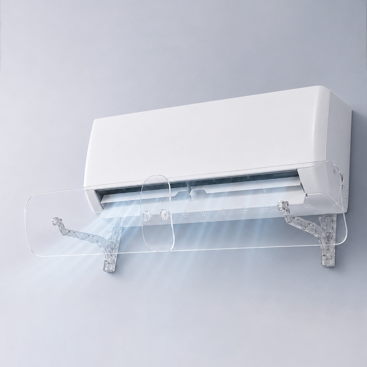 White air conditioner with Adjustable A/C Air Deflector on a light gray background